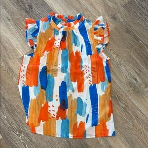 Multicolor Brushstroke Flutter Sleeve Top